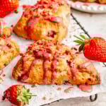homemade strawberry scone on a wire rack