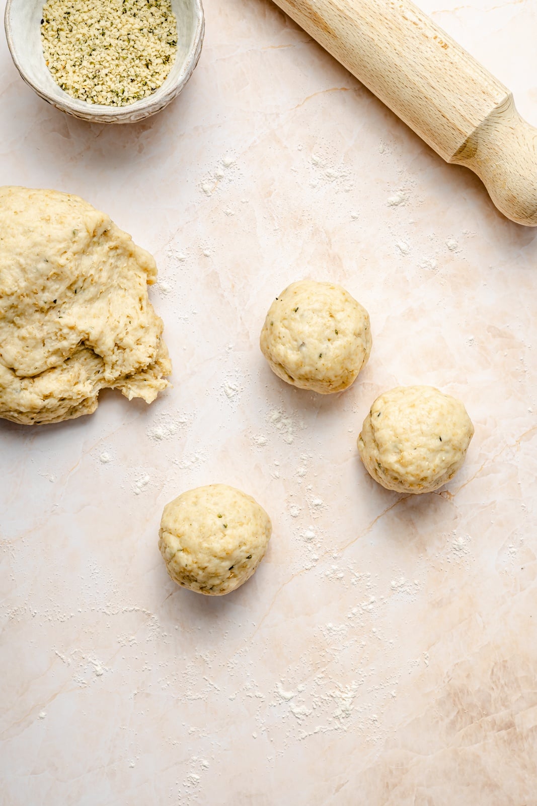 homemade tortilla dough rolled into balls