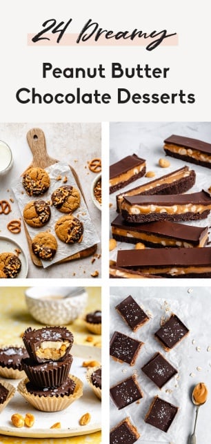 collage of peanut butter chocolate dessert recipes