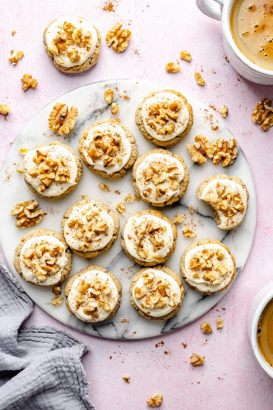 Soft, healthy banana cookies made with a mix of almond and coconut flour to make them gluten and grain-free! These banana bread cookies taste like a slice of your favorite banana bread and are topped with a luscious cream cheese frosting for a delicious treat everyone loves. Soft, Healthy Banana Cookies (grain & gluten-free!)
