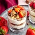 high protein peanut butter cup cheesecake jar topped with berries