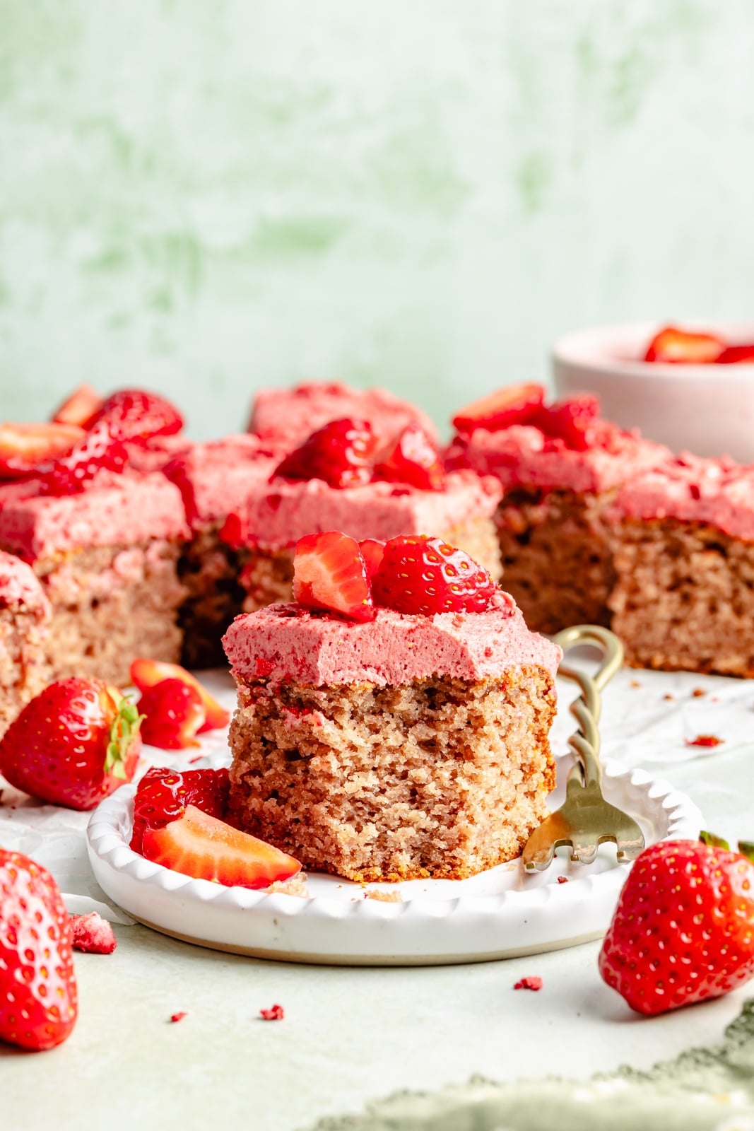 slice of gluten-free strawberry cake on a plate