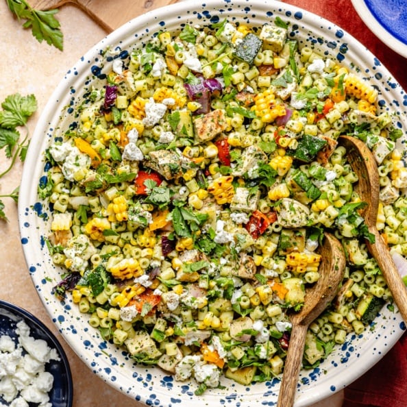 chimichurri pasta salad in a bowl