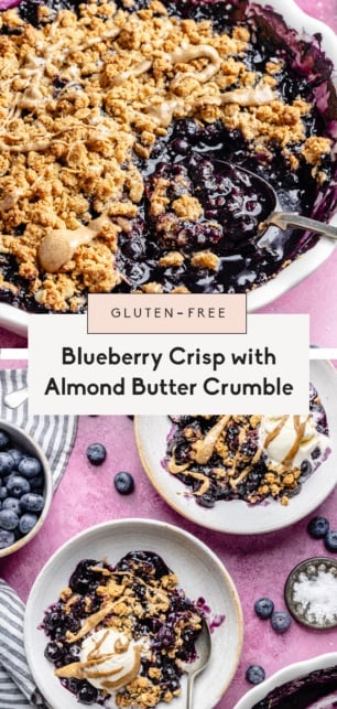 collage of a blueberry crisp recipe