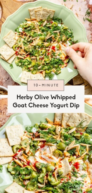 collage of whipped goat cheese yogurt dip
