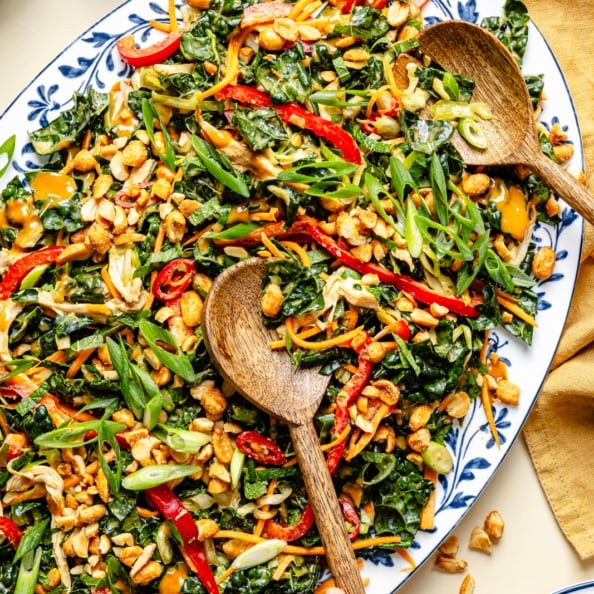 peanut kale salad on a platter