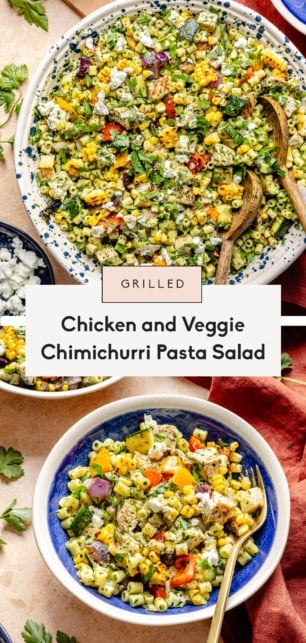 collage of a chimichurri pasta salad recipe