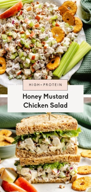 collage of a honey mustard chicken salad recipe