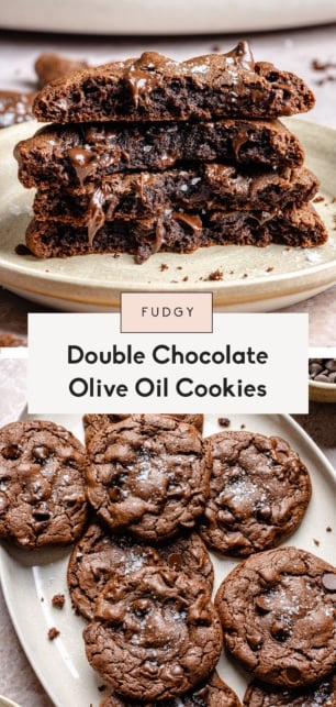 collage of chocolate olive oil cookies