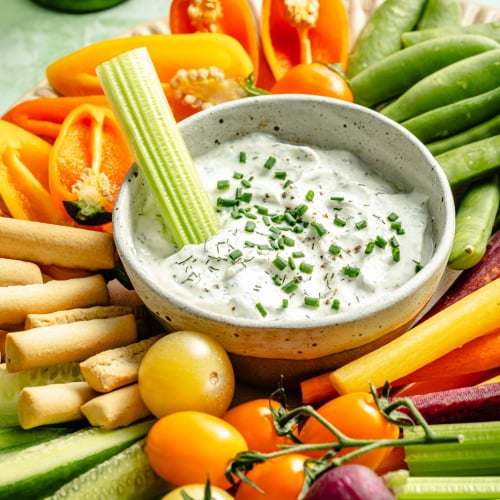 Healthy Fresh Vegetable Salad Bowl with Sour Yogurt Dressing Recipe
